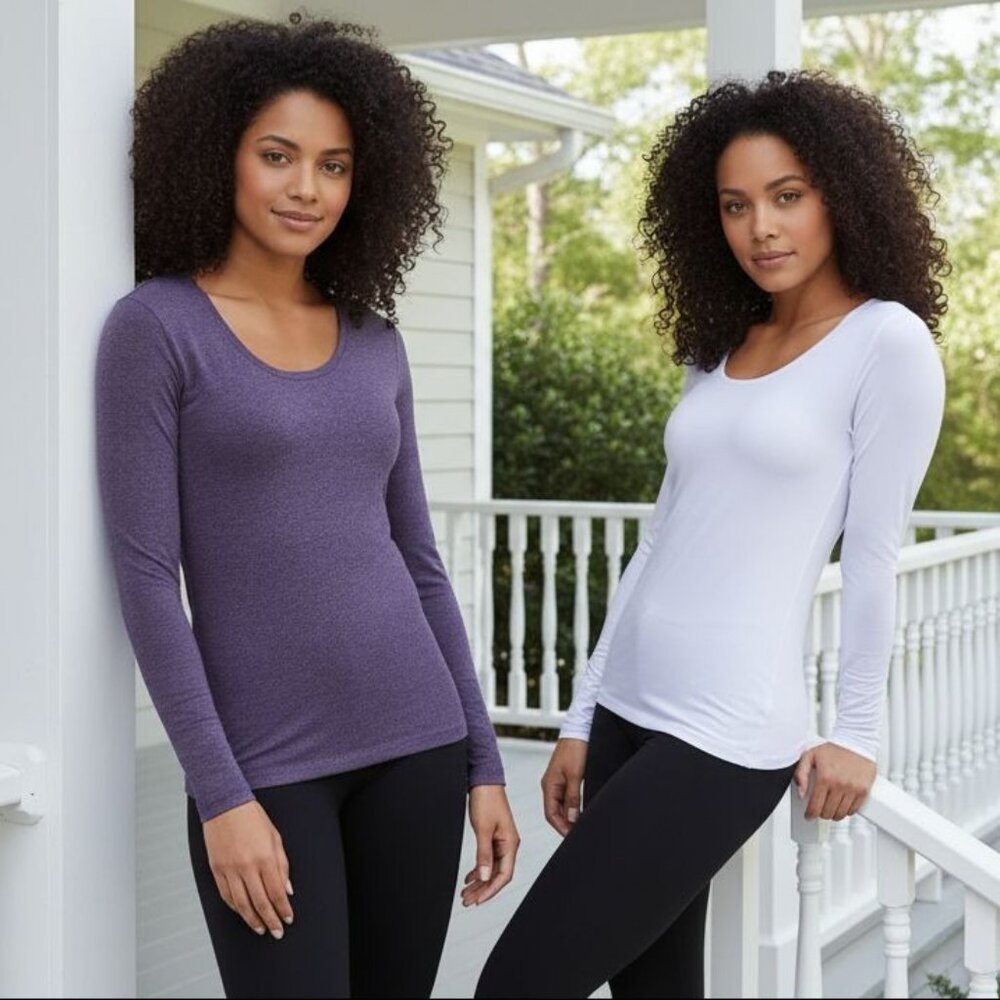 32 Degrees Heat S 2-Pack Women Lightweight Long Sleeve Base Layer Shirt Top